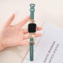 1pc Women's Butterfly Pattern Rhinestone Metal Splice Silicone Watch Band, Compatible With Apple Watch 38/40/41/42/44/45/46/49mm Models, Also Compatible With Apple Watch S10/11/9/8/7/6/5/4/3/2/1 And SE Series, Fashionable Casual Design, Soft Material - Multicolor - View 6