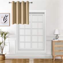 1pc Solid Color Polyester Curtain, Blackout Curtain To Darken Room During Power Outage, Heat Insulating Curtain For Kitchen, Dining Room, Living Room, Bedroom - Khaki - View 21