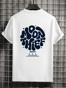 AnChiStreetwear--大尺碼男士時尚休閒圖案字母標語印花短袖T恤 - 白色 - 查看 5