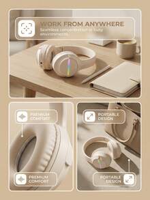 Gerripuer 主动降噪无线耳机，包耳式，可伸缩和折叠设计，带 USB-C 充电，适合作为新年/情人节手机礼物 - 杏色 - 查看 5