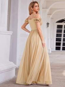 Elegant Shiny Gold Bridesmaid Dress, Backless Design Suitable For Spring/Summer Wedding Guests, Formal And Semi-Formal Occasions, Vacation Dress Party - Gold - View 3