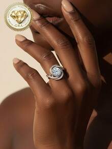 1pc Women's Engagement Ring, Round Ring, 3.7g 925 Sterling Silver, 2 Carat Moissanite, Bohemian Luxury, Engagement, Proposal, Wedding Anniversary, Valentine's Day Gift, Comes With Moissanite Certificate And Elegant Gift Box - Silver - View 6