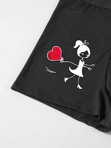 Men's Black Cartoon Character Heart Print Elephant Trunk Pouch Breathable Stretchy Everyday Briefs - Black - View 4