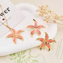 1 Set de Joyería de Acero Inoxidable con Forma de Estrella de Mar, Collar y Aretes, Adecuado para Uso Diario, Viajes, Playa, Todas las Estaciones - Estrellas de mar pintadas - Ver 9