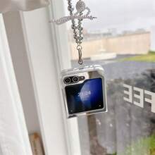 Fashionable Mirror Bow Foldable Phone Case With Chain, Compatible With Samsung Galaxy Z Flip3 5G/Galaxy Z Flip 4 5G/Galaxy Z Flip 5 5G/Galaxy Z Flip 6 5G/Galaxy Z Flip 7 5G, Minimalist Foldable Screen Protective Cover - Multicolor - View 5