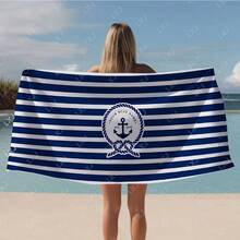Personalized Custom Boat Name Beach Towel Nautical Striped Bath Towel For Adults Soft Quick Dry Perfect For Travel And Pool(7) - White - View 2