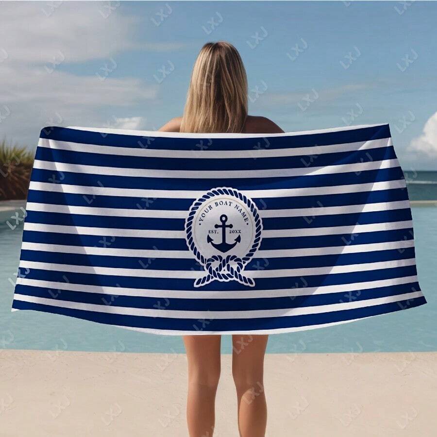 Personalized Custom Boat Name Beach Towel Nautical Striped Bath Towel For Adults Soft Quick Dry Perfect For Travel And Pool(7)