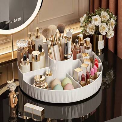 360°旋转化妆品收纳盒，12格多功能化妆品收纳盒，可收纳口红、护肤品、化妆品、化妆刷、小瓶装产品，桌面收纳，适用于浴室、梳妆台、办公桌，万圣节、圣诞节、节日礼物、节日装饰