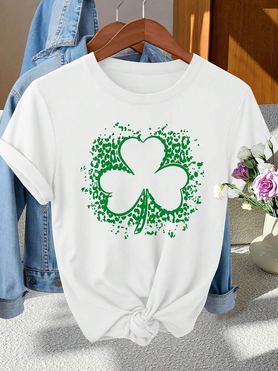 Elegant St. Patrick'S Day Clover Pattern Unisex'S T-Shirt | Vintage Style, Crew Neck, Medium Stretch Fabric, Perfect For Spring/Summer/Fall - Black - View 1