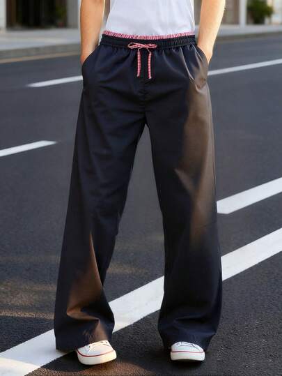 2 Pairs Men's Retro Plaid Casual Pants, Street Style Fashion, Contrast Color & Loose Design, Sportswear For Spring/Summer 2026, Suitable For Spring And Summer, Men's Apparel