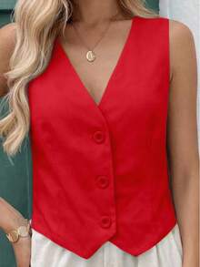 MICHELEE Elegant Women's Vest With V-Neck And Button Closure - Rojo - Ver 2