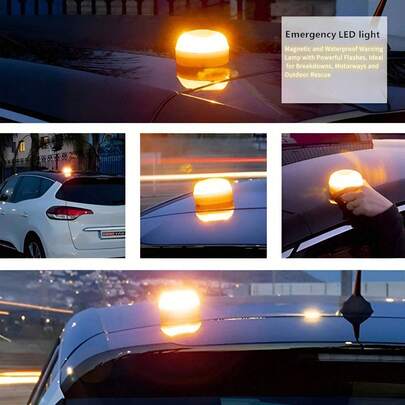 LED-stroboskopljus med hög ljusstyrka, nödljus för bil - Magnetisk vattentät varningslampa, kraftfull blinkning, lämplig för fordonshaveri, motorväg och utomhusräddning