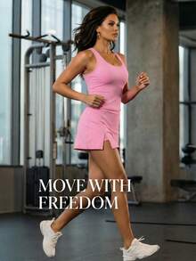 RRIVE Solid High Waisted Tennis Athleisure Skirt With Built-In Shorts A-Line Skirt Quick Dry Athletic Skort Preppy Mini Skirt For Tennis Yoga Golf Pickleball Running Summer Spring Outfits Vocation Outfits Workout Bottoms - 糖粉紅 - 查看 7