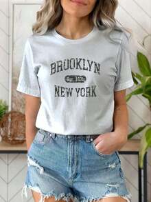 Women's Basic NY T-Shirt Premium Cotton Knit - 灰色 - 查看 3