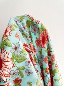 Rusttydustty 复古碎花泡泡袖V领长款连衣裙，波西米亚风度假装，长款碎花设计，适合新年、情人节及其他场合。 - 青碧色 - 查看 6