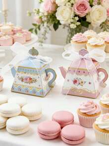 12pcs Floral Theme Tea Party Gift Bags "Let's Tea Party" Party Supplies "Let's Tea Party" Party Gift Box Tea Party Decor Vintage Floral Teapot Gift Set, Wedding Gender Reveal Party, Baby Shower, Birthday Celebration, Floral Teapot Candy Gift Box, Spring Garden, Designed For Women - Multicolor - View 1