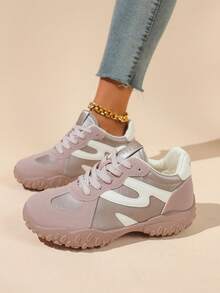 女士跑步运动鞋，新款多功能学生鞋，轻便休闲平底鞋 - 粉色 - 查看 1