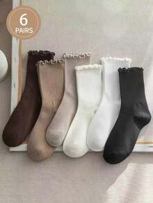 6 Pairs Cute Minimalist British Style Mushroom Rim Ankle Socks, Autumn - Multicolor - View 4