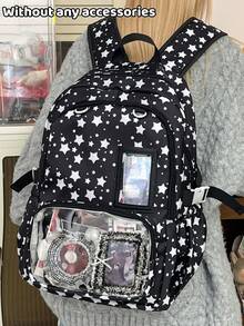 New Star Pattern Fashionable High-End Capacity Multi-Function Elegant Travel Backpack, Versatile For Various Occasions - Black - View 2