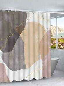 1/4 Piece Bathroom Curtain Set, Includes Shower Curtain, Bath Mat, Toilet Lid Cover And 12 Hooks - Abstract Block Anti-Slip Design - Polyester Fabric - Perfect Housewarming Gift - Multicolor - View 14