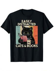 Cat Lovers Easily Distracted T-Shirt Summer Casual Comfortable Round Neck Short Sleeve Fashion All-M_0262 - Black - View 10