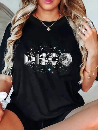 100% Cotton Black And White Disco Ball Club T-Shirt Women's Men's Graphic Tee Crew Neck Classic Fashion Summer Vacation Tops