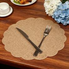 33,5 cm Rond Napperon en lin floral, tapis de table à dîner rustique de style ferme réutilisable pour mariage, fête, automne - Nude - Voir 10