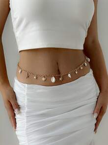 1件波西米亚风个性化INS风格海星、贝壳、扇贝、珍珠腰链，时尚夏季沙滩身体链，适合女性海滩度假 - 金黃色 - 查看 2