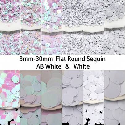 20gram 3mm-30mm AB White Flat Round Sequins Loose Paillettes Round Embroidery Craft Sequins Spangles For Sewing Dress Bags Clothing Wedding Christmas Jewelry Making Crafts Decorations