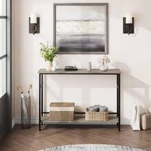 Con 1 Densidad Tablero y Metal Consola De Entrada 100 x 23 x 80 Cm - Mueble Entrada Recibidor, Para Sala De Estar, Pasillo, Recibidor - Gris - Ver 4