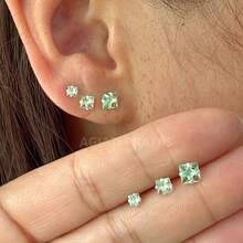 Set Of Three Square Zirconia Earrings In 925 Sterling Silver, Aqua Green - 水綠色 - 查看 3