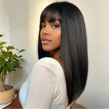 NATAN Elegant Black Synthetic Wig With Bangs - Medium Straight, Heat-Resistant, Natural Look For Cosplay & Daily Wear, 150% Density, Adjustable Cap - Natural & Black - View 1