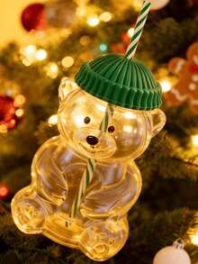 可爱小熊吸管杯，婴儿吸管玻璃杯，蜂蜜小熊吸管杯，萌萌的咖啡奶茶果汁杯，蜂蜜小熊吸管杯，家居派对节日圣诞 - 多色綠 - 查看 5