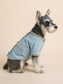 1pc Pet Clothes, Cute & Stylish Outfit For Small Dogs & Puppies, Comfortable & Breathable Jacket - Blue - View 2