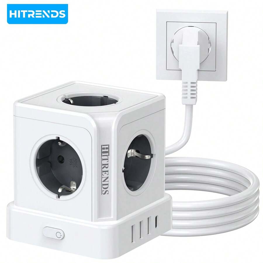 HITRENDS 9-In-1 Multifunction Power Strip, 5 AC Outlets + 4 USB Fast Charging (Including Type-C) 15.5W 3680W High Power, Multiple Safety Protection, Essential Power Extension For Home, Office And Travel - View 1