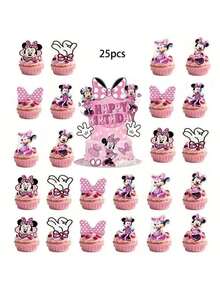25件米妮主题生日蛋糕装饰品，适合生日派对、室内外主题聚会 - 彩色 - 查看 11