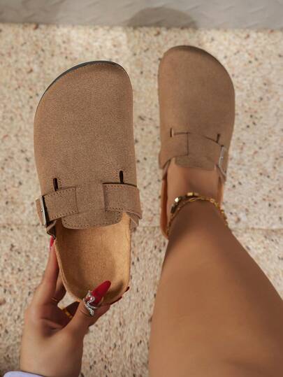 Zapatillas planas de mujer de moda, nuevas, de felpa con hebilla única, cómodas para interiores/exteriores, de vacaciones, informales, extra anchas y gruesas