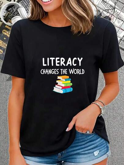 100% Cotton Reading Literacy Changes The World Books Lover T-Shirt Women's Men's Graphic Tee Crew Neck Classic Fashion Summer Vacation Tops