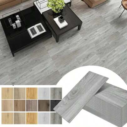  10 Pcs 15x40cm Wood Grain PVC Floor Tiles, Self-Adhesive Wear-Resistant Flooring, Suitable For Bedroom And Home Decoration