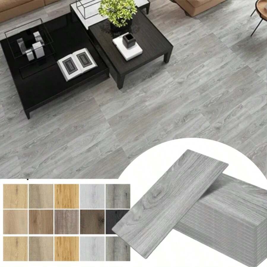  10 Pcs 15x40cm Wood Grain PVC Floor Tiles, Self-Adhesive Wear-Resistant Flooring, Suitable For Bedroom And Home Decoration - Multicolor - View 1