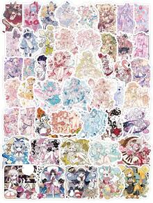 63 PCS Anime Stickers, Chibi Anime Girl With Bunny Flower Crown Decals, Kawaii Pastel Aesthetic Vinyl For Journal, Phone Case, Cute Collection Gift - Multicolor - View 2