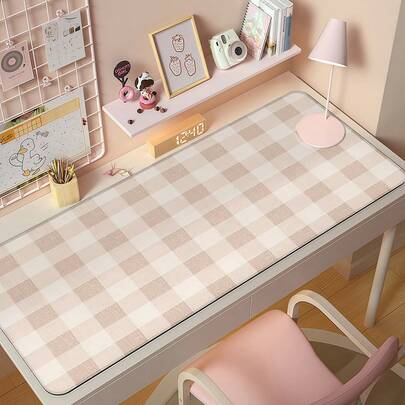 1pc Vintage Plaid Beige Mouse Pad, Fabric Textured Minimalist Desk Mat, Large Non-Slip Office & Gaming Keyboard Pad