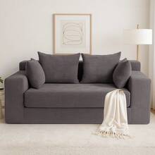 Convertible Sofa Bed, Loveseat Folding Floor Futon Sleeper Sofa Couch Bed- Full Size Boneless Foldable Couch, Corduroy Pull Out Sofa Bed With 2 Pillows For Living Room & Bedroom - 灰色 - 查看 8