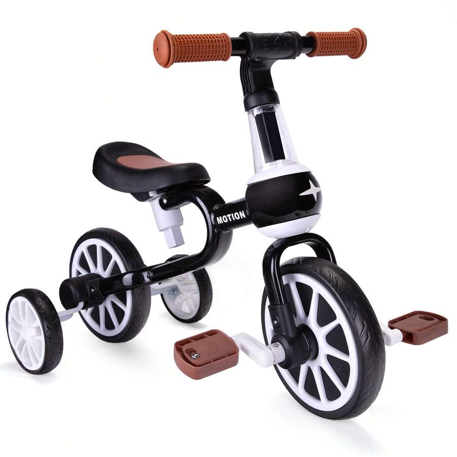 4-In-1 Kids Tricycle With Push Handle, Convertible Toddler Trike & Balance Bike, Adjustable Baby Ride-On For Boys & Girls Ages 2-4, Perfect Birthday & Holiday Gift (Black/Blue/Pink) - Black - View 1