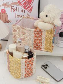 1pc Stylish Plaid Pattern Desktop Storage Basket, Desk Organizer Basket For Makeup Brushes, Cosmetics, Decorative Items, Earphones, Lipsticks, Portable For Picnic - Multicolor - View 11