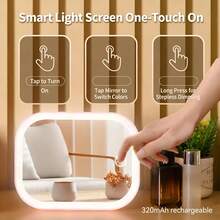 LED Lighted Makeup Mirror, Portable Foldable Mirror With Adjustable Stand, 3 Color Modes, Smart Dimmable Touch Screen, Suitable For Vanity, Bedroom, Dressing Room, 360° Rotation, USB Charging, Great Gift For Valentine's Day, Mother's Day, Girls, Graduation