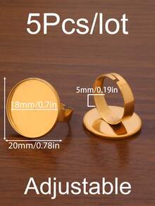 5件套18k PVD镀金不锈钢可调节戒指托，适用于直径8/10/12/14/16/18/20/25mm的玻璃凸面宝石，浮雕宝石托架，戒指底座，DIY珠宝制作用品 - DIY戒指 - 查看 16