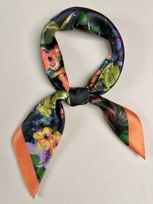 1 chiếc khăn choàng cổ, khăn quàng đầu bằng satin in hoa thanh lịch dành cho nữ. - Nhiều màu - Xem 3