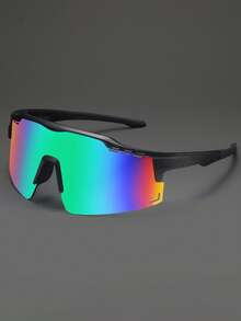 1pc Oversized Gradient Color Unisex Sports Eyeglasses, Suitable For Road Cycling, Driving, Beach, Soccer, Daily Wear, Multi-Functional Fashion Glasses