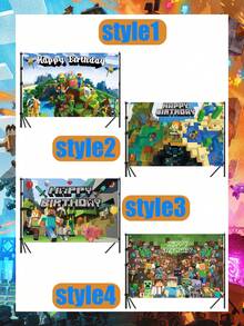 Minecraft 100*150厘米/80*120厘米/150*210厘米摄影背景布：游戏主题生日派对拍照背景。像素背景矿工生日标志、村民、游戏主题生日派对装饰。电子游戏主题装饰横幅。游戏粉丝背景图片。 - 彩色 - 查看 10